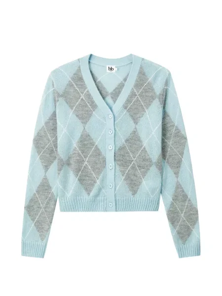 Cardigan B+ab tricotate cu model argyle albastru