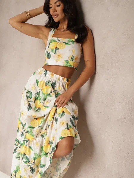 Komplet Top na Ramiączkach i Spódnica o Rozkloszowanym Kroju Madlaine biały