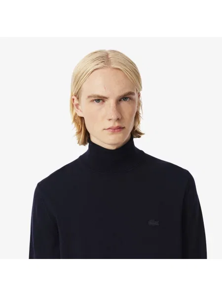Lacoste Sweter Z Golfem Z Wełny Merino granatowy