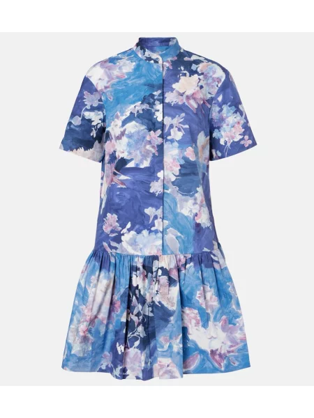 Cu peplum rochie Erdem cu model floral din poplin albastru