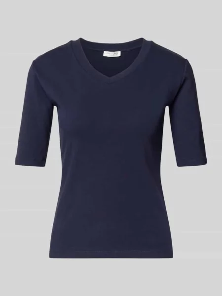 T-shirt z dekoltem w serek Christian Berg Woman granatowa