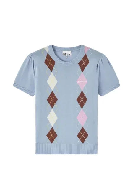 Tricou Ganni cu model argyle albastru