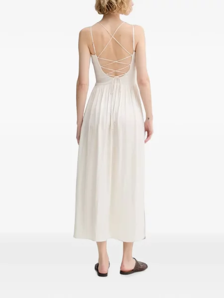Rochie midi Sessun cu șireturi din dantelă alb