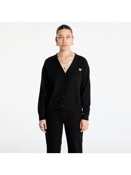 Sweter Guess JEANS Silk and Wool-Blend Mini Triangle Cardigan Jet Black XS czarny