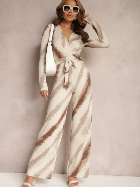 Salopetă cu Decolteu Triunghiular și în Talie Nanthe bej