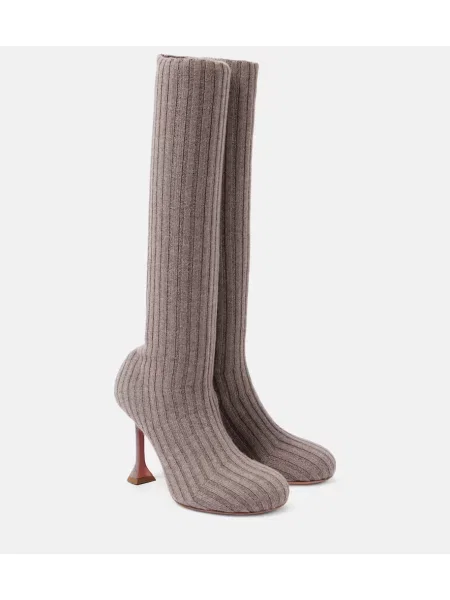 Pletené žebrované kozačky Amina Muaddi béžové