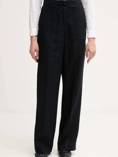 Tommy Hilfiger spodnie lniane szerokie high waist czarny