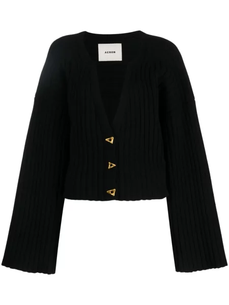 Dzianinowy kardigan áeron o krotszym kroju prążkowany czarny