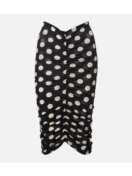 Spódnica midi Montce w grochy z falbankami z siateczką czarna