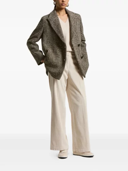 Palton Peserico din tweed cu model herringbone maro