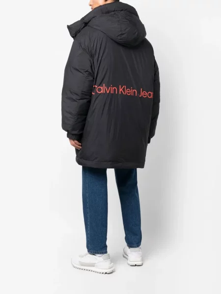 Raštuotas džinsinė striukė Calvin Klein Jeans su gobtuvu juoda