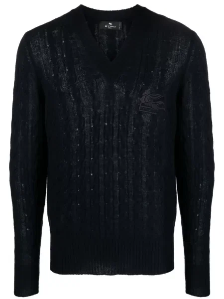 Pulover Etro cu broderie din cașmir albastru