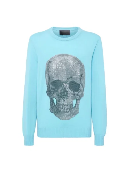 Sweter Philipp Plein z kaszmiru z okrągłym dekoltem niebieski