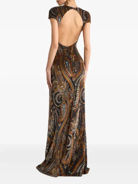Lung rochie Etro din jerseu cu model paisley maro