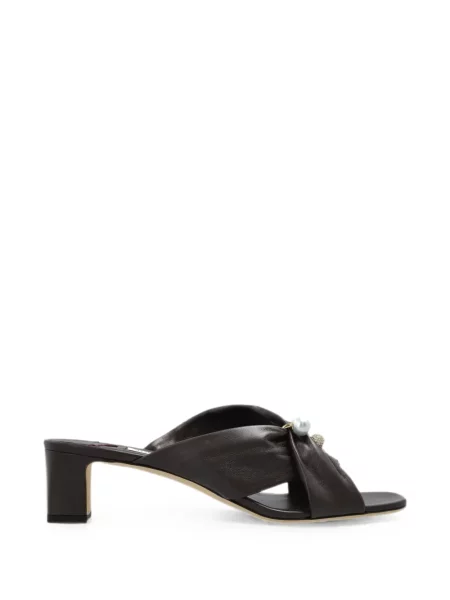 Sandale Jimmy Choo cu perle din piele maro