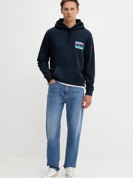 Tommy Jeans bluza granatowy z kapturem z nadrukiem