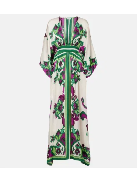 Rochie Poupette St Barth din satin cu model floral verde
