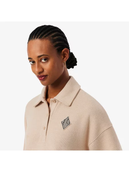 Lacoste Bluza O Kroju Oversize Z Kołnierzykiem Polo beżowa