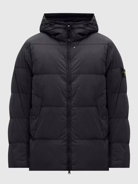 Темно-синій пуховик з патчем логотипа Stone Island синій
