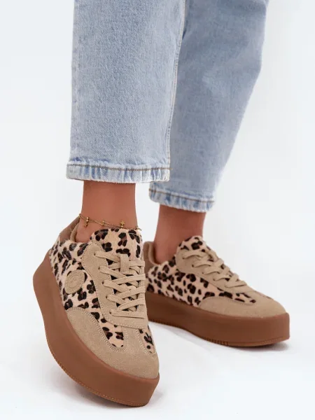 Sneakersy Big Star Shoes na platformie w panterkę białe