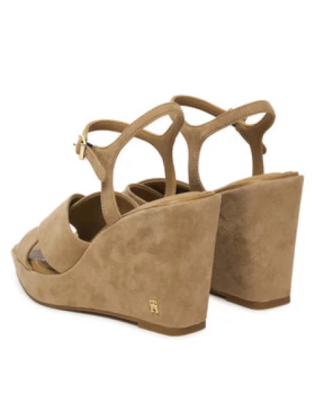 Sandale Tommy Hilfiger Suede Wrapped High Wedge smeđa