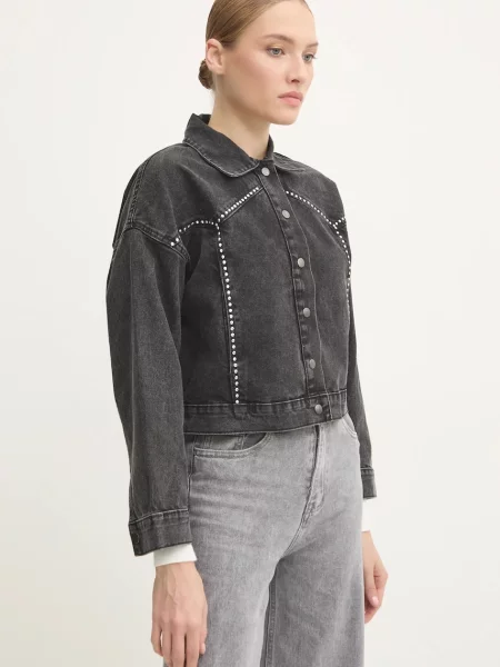 Дънково яке Answear Lab преходен модел с уголемена кройка черно