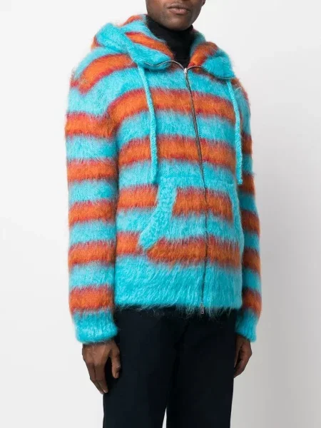 Pruhovaná pletená mikina s kapucí Marni modrá