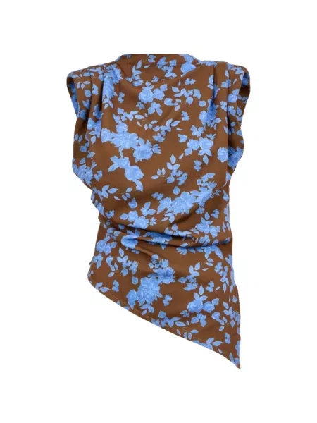 Top Clea cu model floral cu imagine asimetric maro