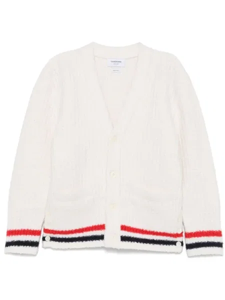 Cardigan Thom Browne cu dungi tricotate alb