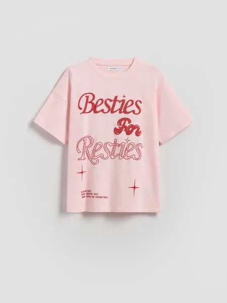 Reserved Tričko s příměsí bavlny pastelově růžová