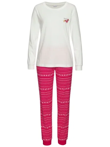 LASCANA Pijama maro deschis / roșu intens / negru alb