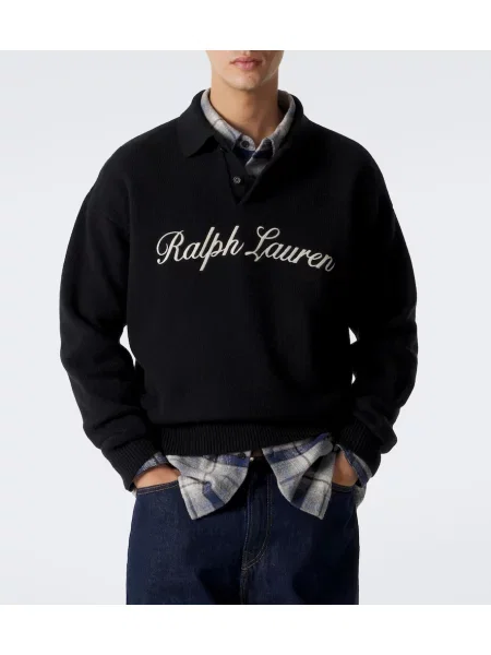 Vlnená polokošeľa Polo Ralph Lauren s autogramom čierna