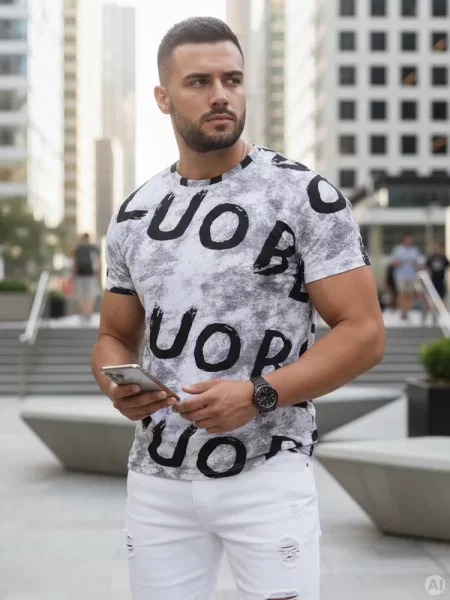 T-shirt z nadrukiem i bawełną jasnoszary Dstreet