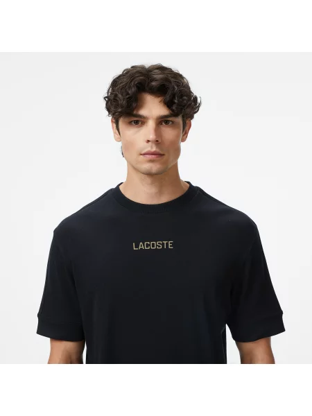 Lacoste T-Shirt Z Okrągłym Dekoltem Z Nadrukiem Loose Fit czarny