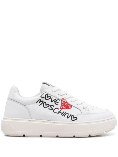 Sneakerși Love Moschino din piele cu imagine alb