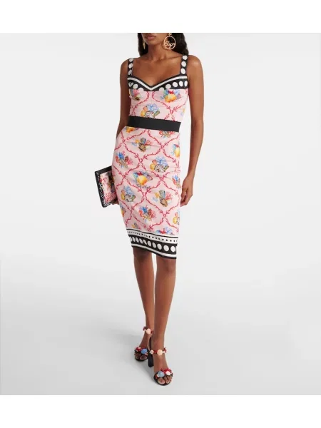 Pantaloni Dolce&gabbana de mătase cu imagine roz