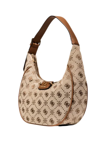 Torebka hobo Guess żakardowa beżowa