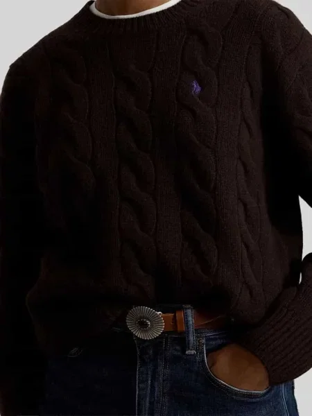 Sweter z dzianiny o kroju regular fit z mieszanki wełny i kaszmiru Polo Ralph Lauren brązowy