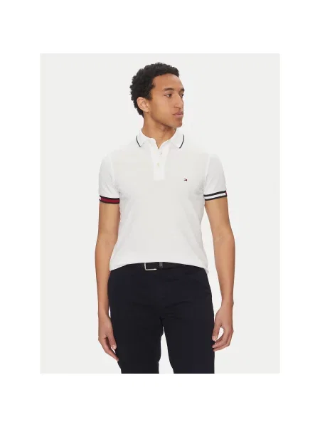 Tommy Hilfiger Polo majica Flag Cuff Slim Fit bela