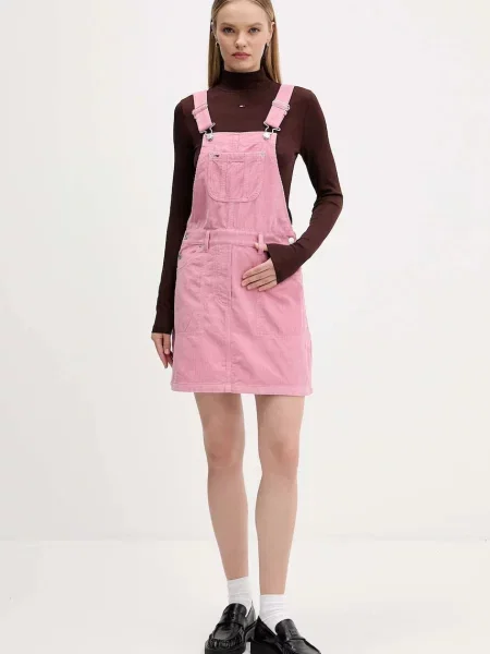 Tommy Jeans sukienka sztruksowa mini rozkloszowana różowy