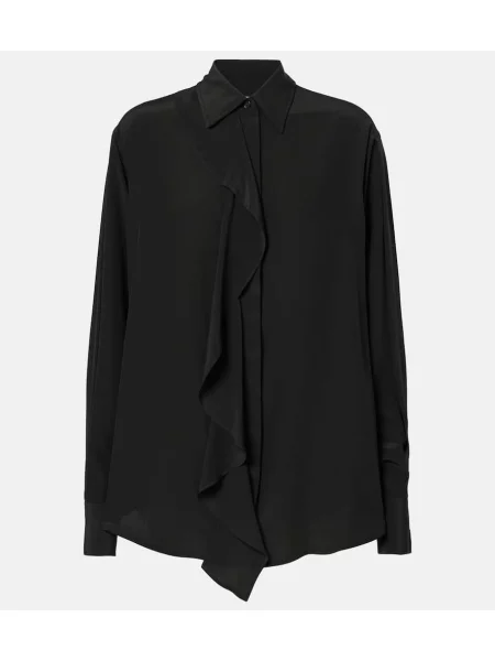 Bluză Victoria Beckham de mătase cu volane negru