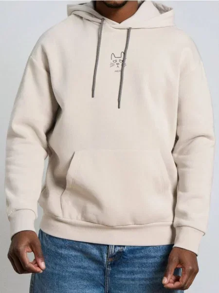 Sinsay Bluza hoodie z nadrukiem kremowy