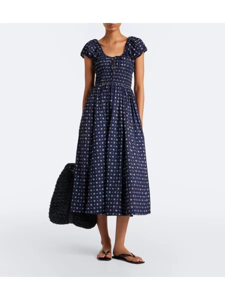 Rochie midi Dôen cu imagine din poplin albastru