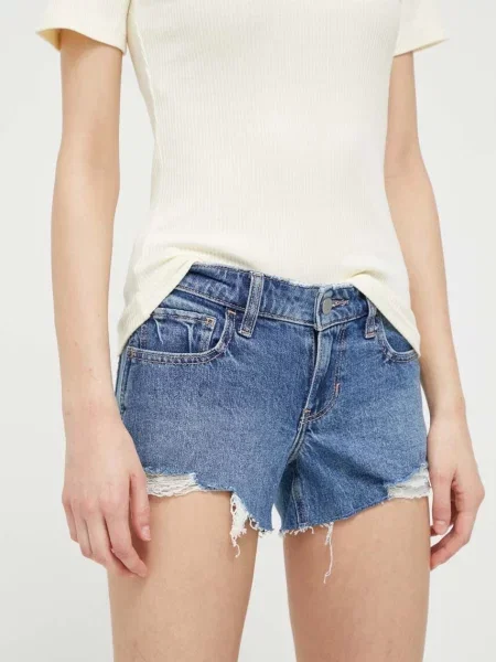 Džínové šortky Hollister Co. tmavomodrá hladké high waist
