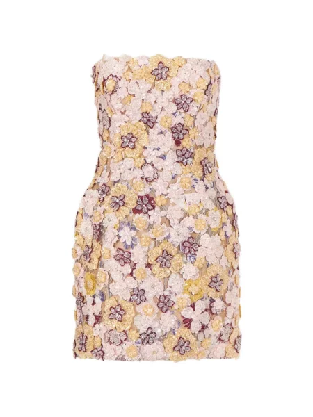 Sukienka mini Costarellos w kwiatki z koralikami bez ramiączek