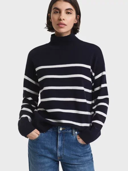 Вовняна смугаста водолазка Gant чорна