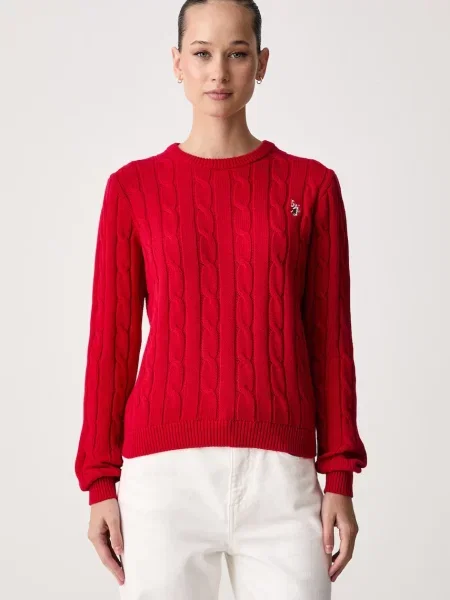 U.S. Polo Assn. női pulóver CREW NECK CABLE piros