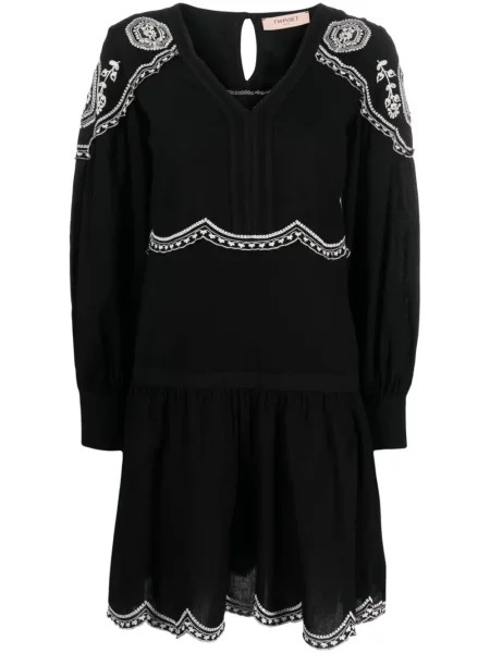 Rochie maxi Twinset cu broderie scurtă de costum negru
