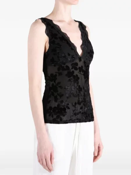 Top Free People cu model floral din dantelă negru