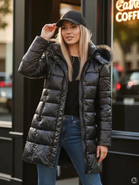 Kurtka zimowa pikowana z futerkiem SHINE Dstreet czarna